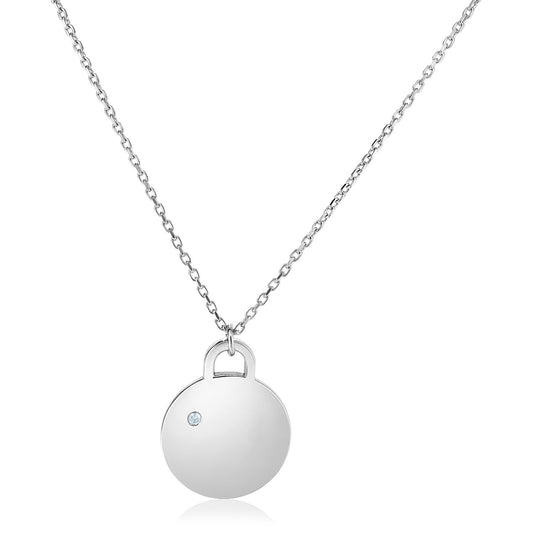 Sterling Silver 18 inch Necklace with Polished Disc with Diamond-Teresa&#39;s Fashionista LLC