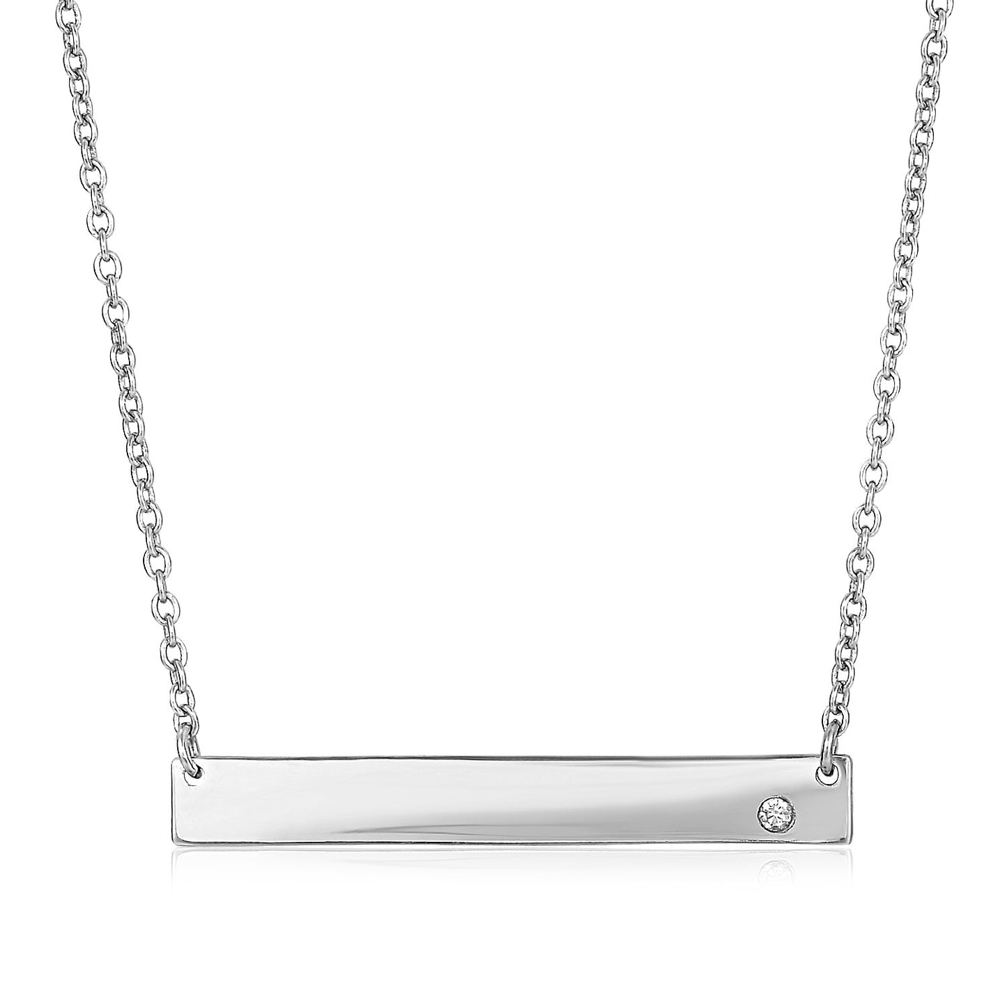 Sterling Silver Polished Bar Necklace with Cubic Zirconia-Teresa&#39;s Fashionista LLC