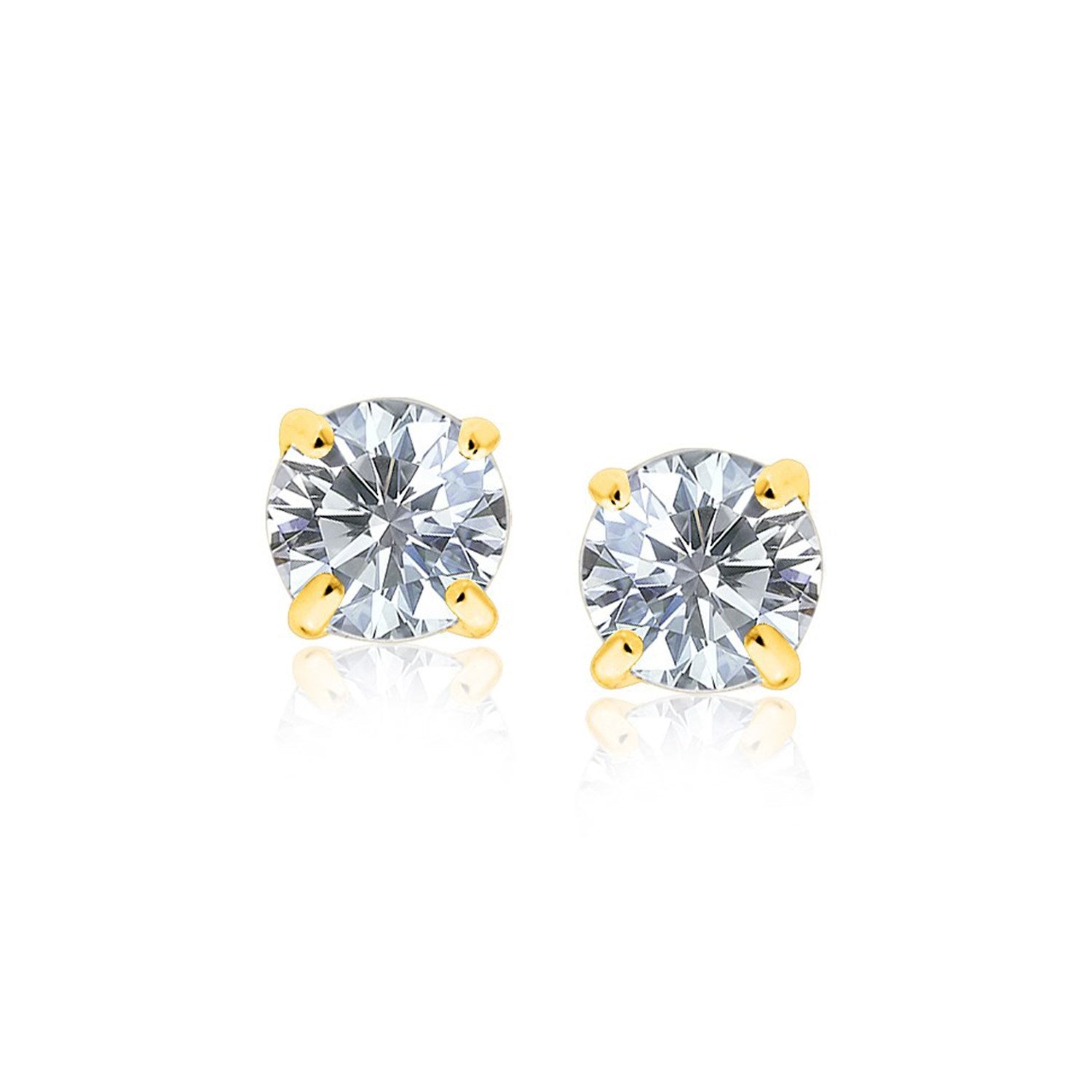 14k Yellow Gold Stud Earrings with White Hue Faceted Cubic Zirconia-Teresa&#39;s Fashionista LLC