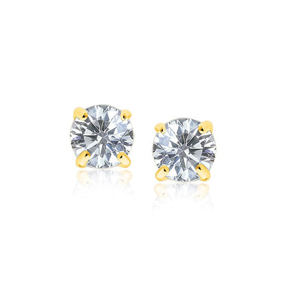 14k Yellow Gold Stud Earrings with White Hue Faceted Cubic Zirconia-Teresa&#39;s Fashionista LLC