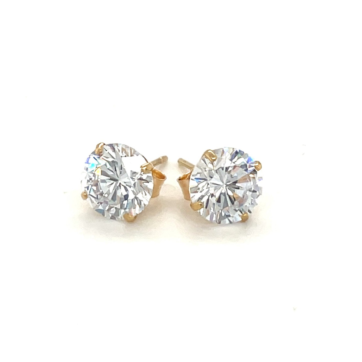 14k Yellow Gold Stud Earrings with White Hue Faceted Cubic Zirconia-Teresa&#39;s Fashionista LLC