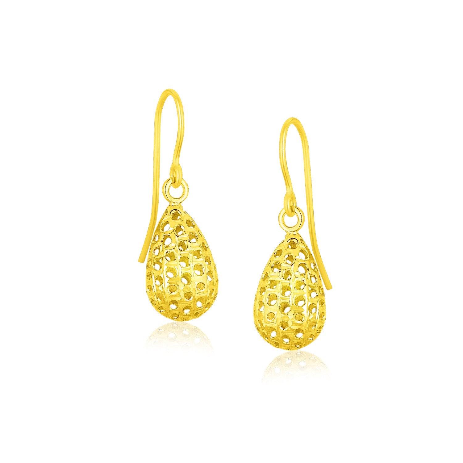 14k Yellow Gold Teardrop Drop Earrings with Honeycomb Texture-Teresa&#39;s Fashionista LLC