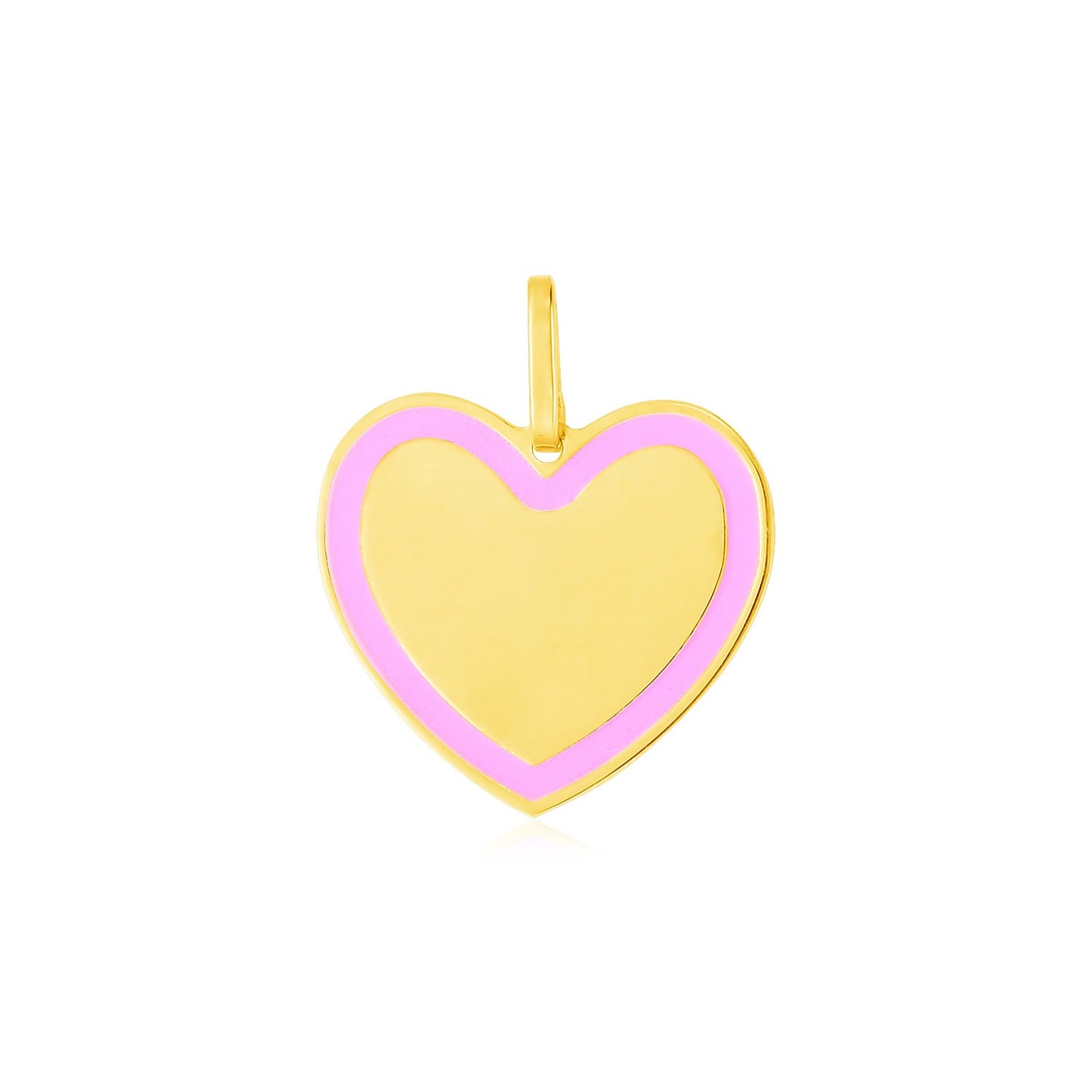 14k Yellow Gold and Pink Enamel Heart Pendant-Teresa&#39;s Fashionista LLC