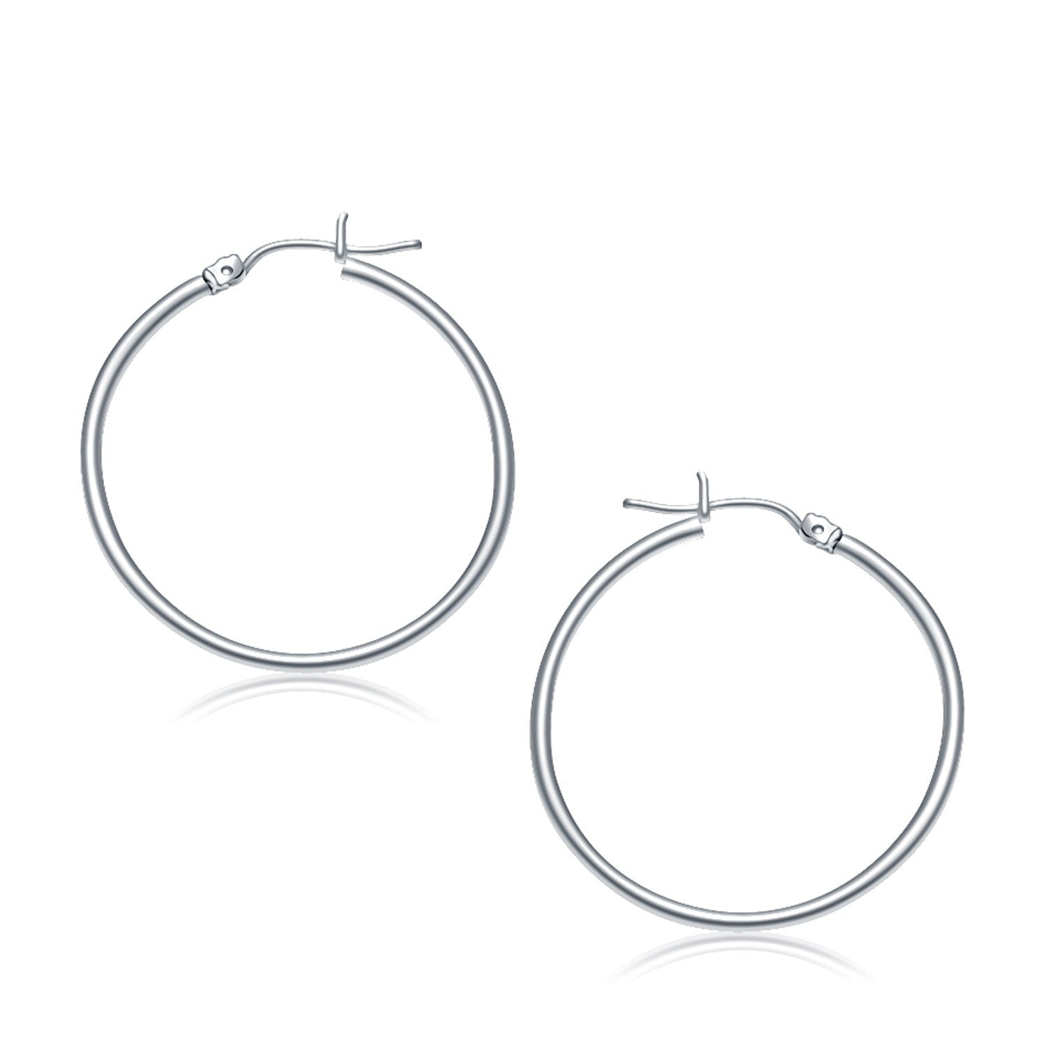 10k White Gold Polished Hoop Earrings (30 mm)-Teresa&#39;s Fashionista LLC