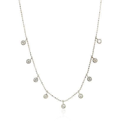 14k White Gold Necklace with Round Diamond Charms-Teresa&#39;s Fashionista LLC