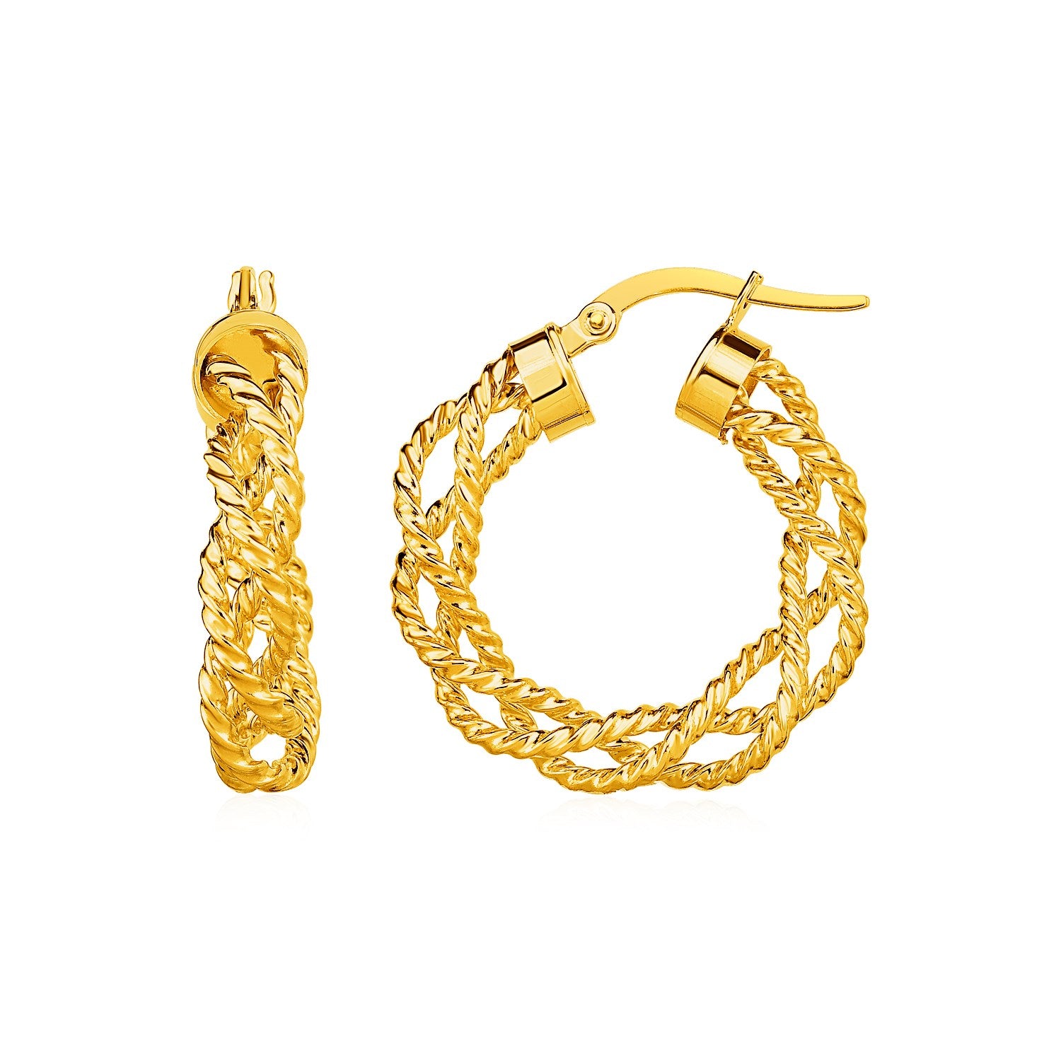 Textured Braided Hoop Earrings in 14k Yellow Gold-Teresa&#39;s Fashionista LLC