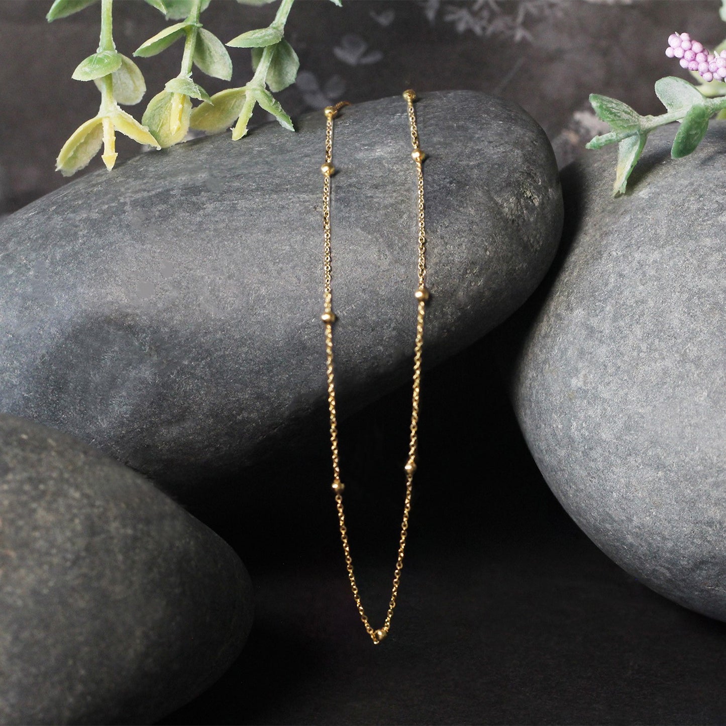 Bead Links Saturn Chain in 14k Yellow Gold (3.5mm)-Teresa&#39;s Fashionista LLC