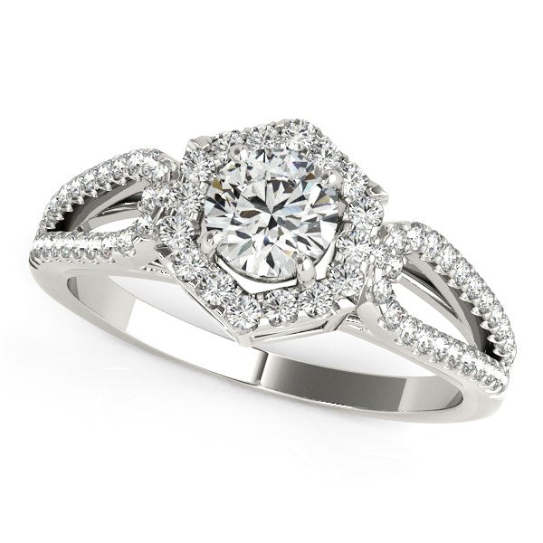 14k White Gold Diamond Engagement Ring with Hexagon Halo Border (7/8 cttw)-Teresa&#39;s Fashionista LLC