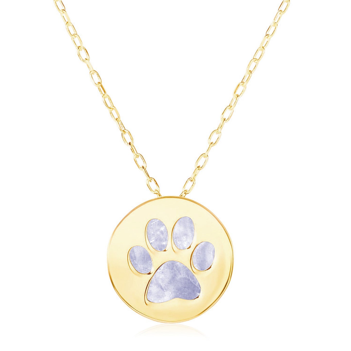 14k Yellow Gold Necklace with Dog Paw Print Symbol in Mother of Pearl-Teresa&#39;s Fashionista LLC