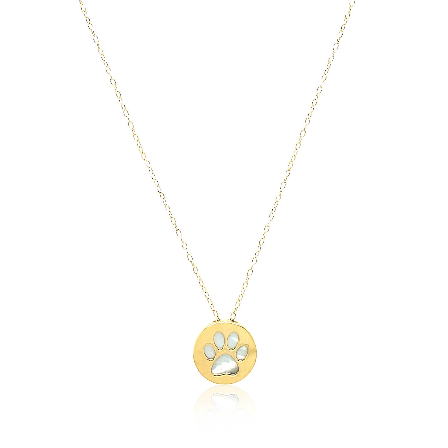 14k Yellow Gold Necklace with Dog Paw Print Symbol in Mother of Pearl-Teresa&#39;s Fashionista LLC