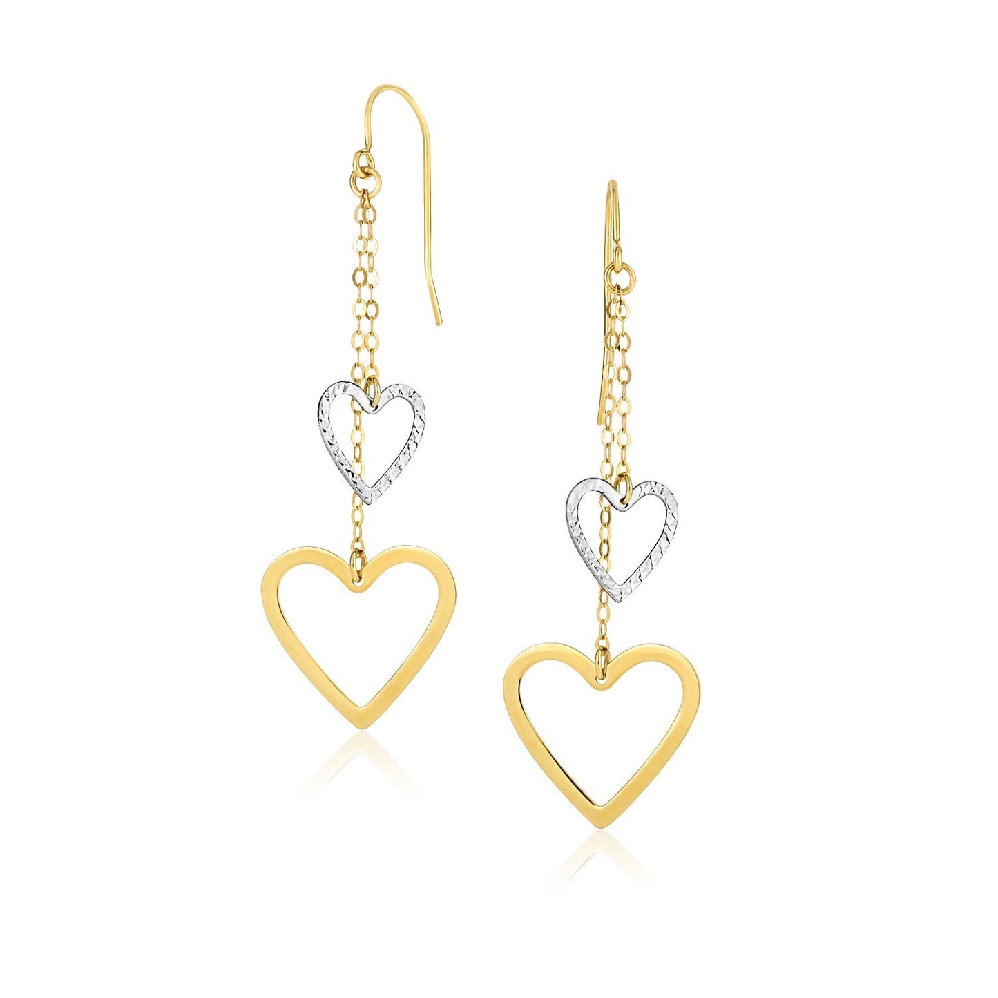 10k Two-Tone Gold Cutout Heart Chain Dangling Earrings-Teresa&#39;s Fashionista LLC