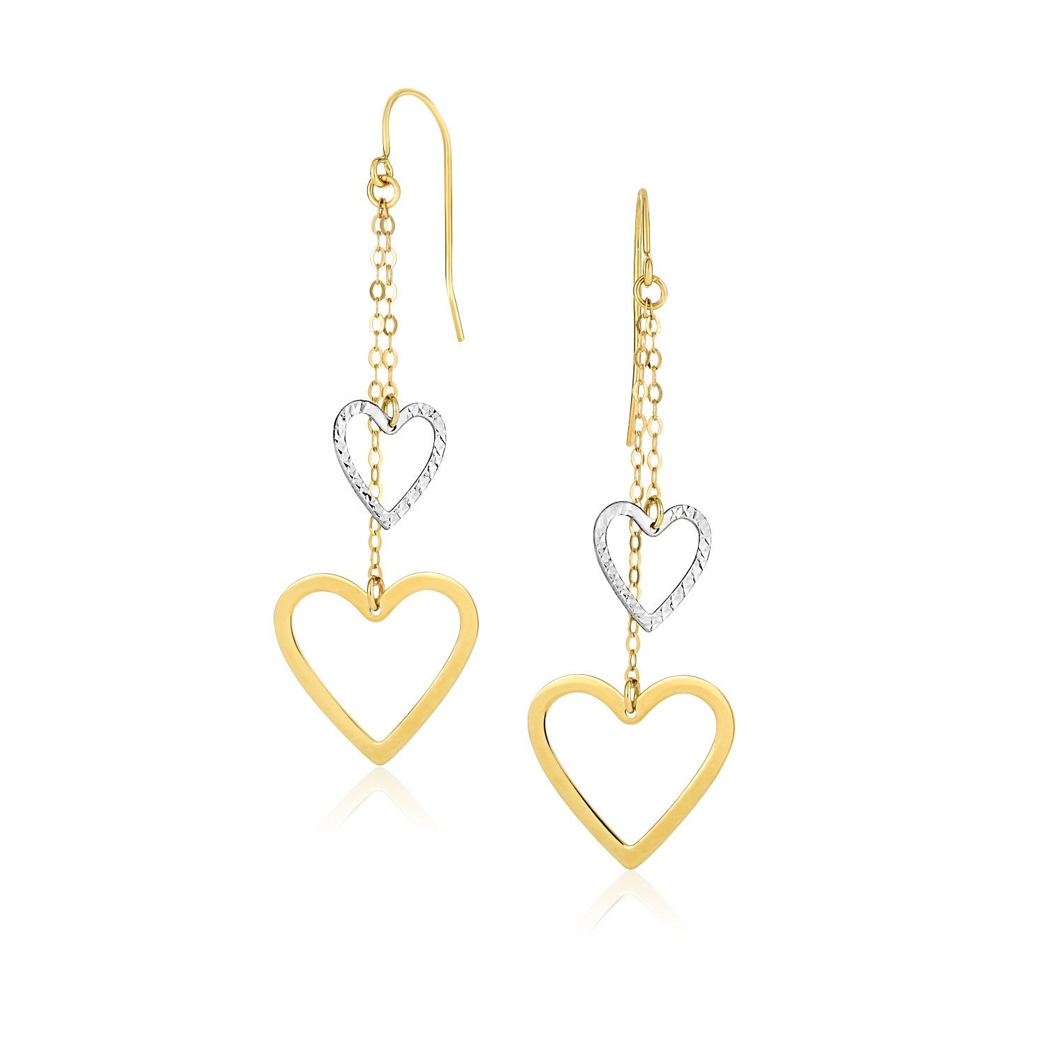 10k Two-Tone Gold Cutout Heart Chain Dangling Earrings-Teresa&#39;s Fashionista LLC