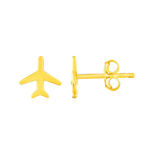 14K Yellow Gold Airplane Earrings-Teresa&#39;s Fashionista LLC