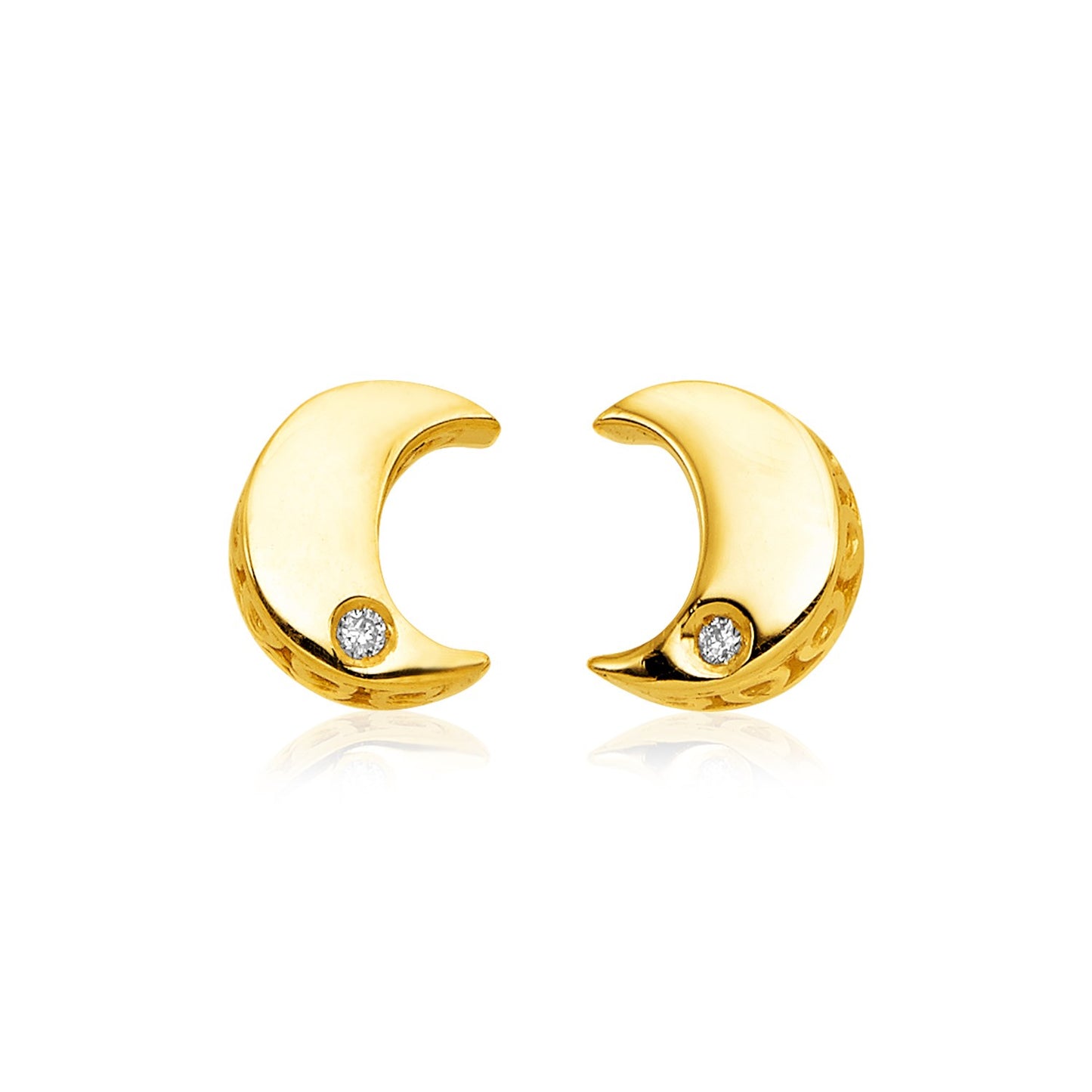 14k Yellow Gold Polished Moon Earrings with Diamonds-Teresa&#39;s Fashionista LLC