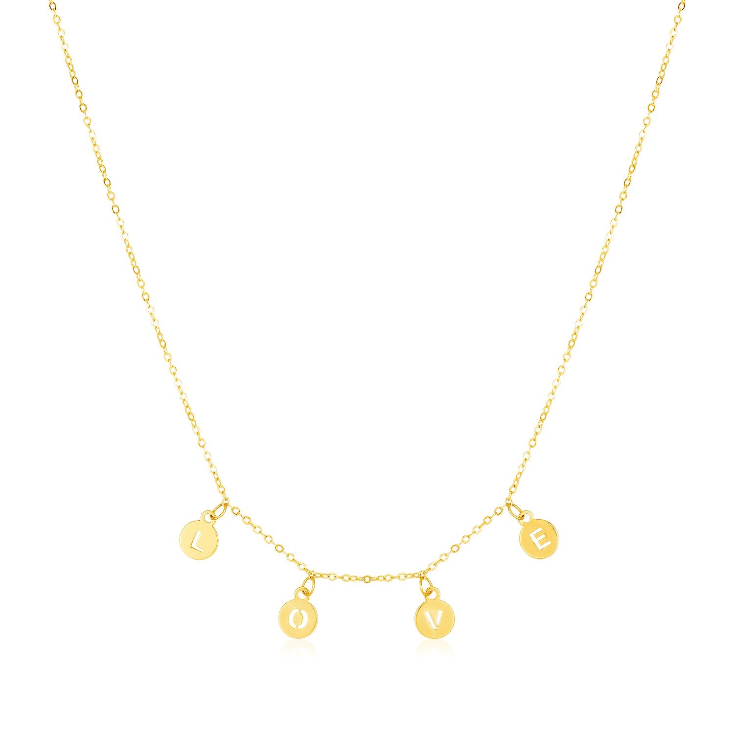 14k Yellow Gold Love Necklace with Circle Drops-Teresa&#39;s Fashionista LLC