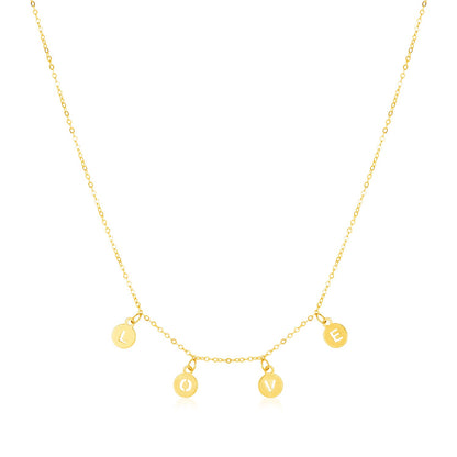 14k Yellow Gold Love Necklace with Circle Drops-Teresa&#39;s Fashionista LLC