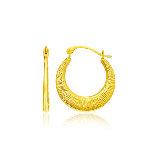 14k Yellow Gold Graduated Round Textured Hoop Earrings-Teresa&#39;s Fashionista LLC