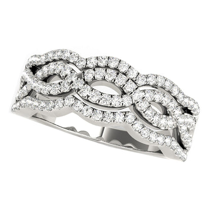 Diamond Studded Ring with Four Curves in 14k White Gold (5/8 cttw)-Teresa&#39;s Fashionista LLC