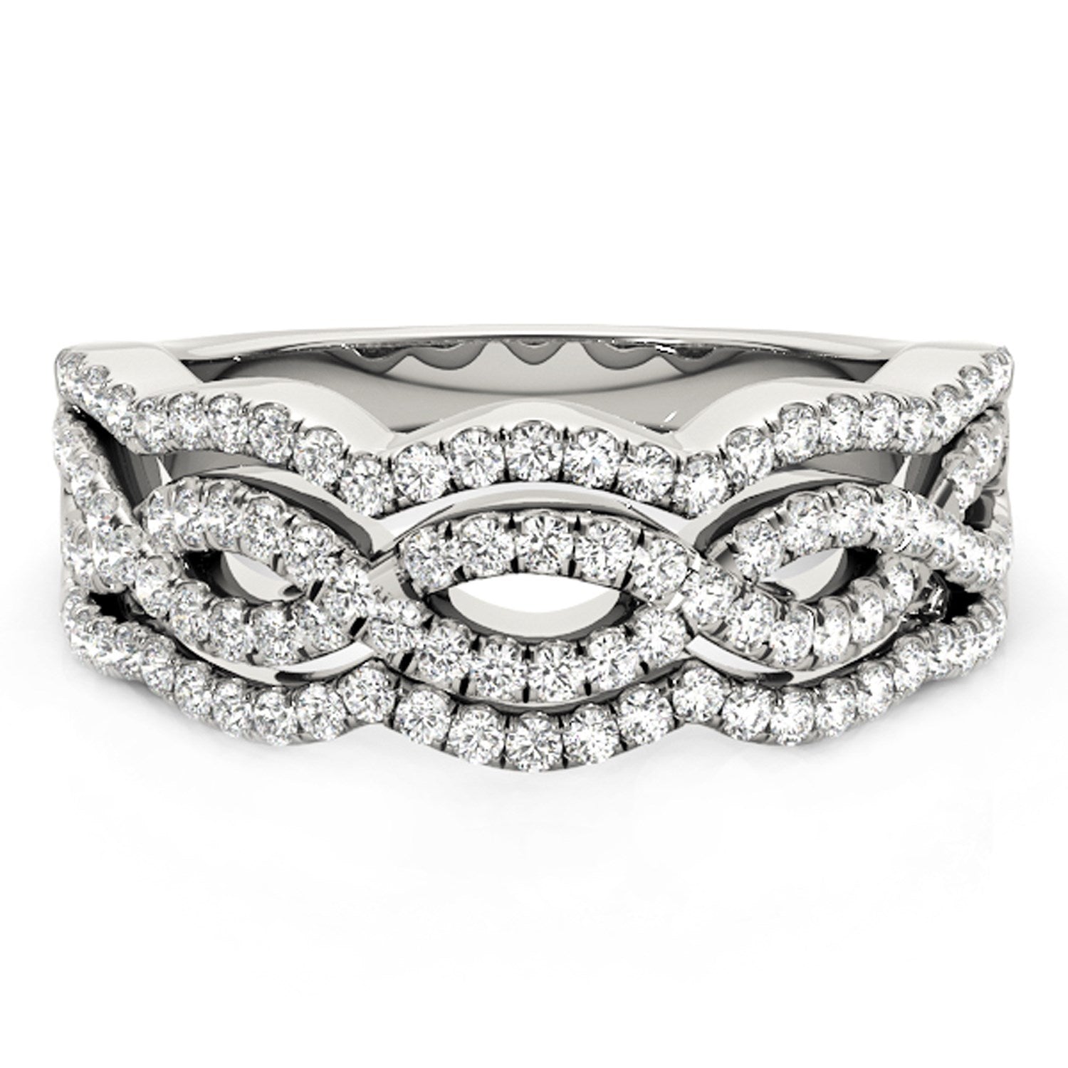 Diamond Studded Ring with Four Curves in 14k White Gold (5/8 cttw)-Teresa&#39;s Fashionista LLC