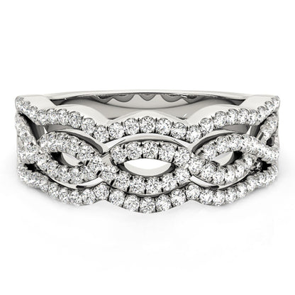 Diamond Studded Ring with Four Curves in 14k White Gold (5/8 cttw)-Teresa&#39;s Fashionista LLC