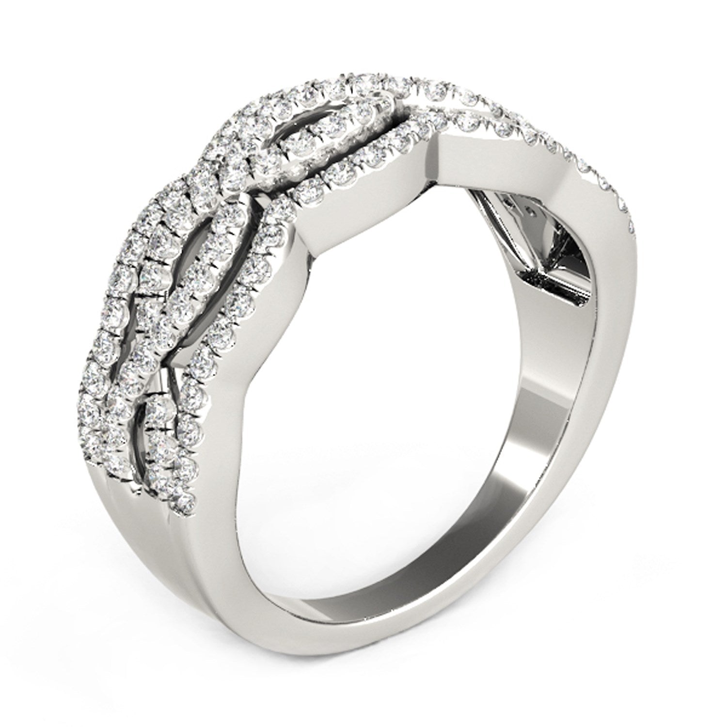 Diamond Studded Ring with Four Curves in 14k White Gold (5/8 cttw)-Teresa&#39;s Fashionista LLC