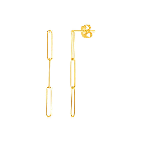 14k Yellow Gold Paperclip Chain Dangle Earrings-Teresa&#39;s Fashionista LLC