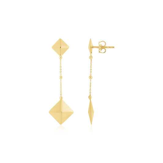 14K Yellow Gold High Polish Pyramid Drop Earrings-Teresa&#39;s Fashionista LLC