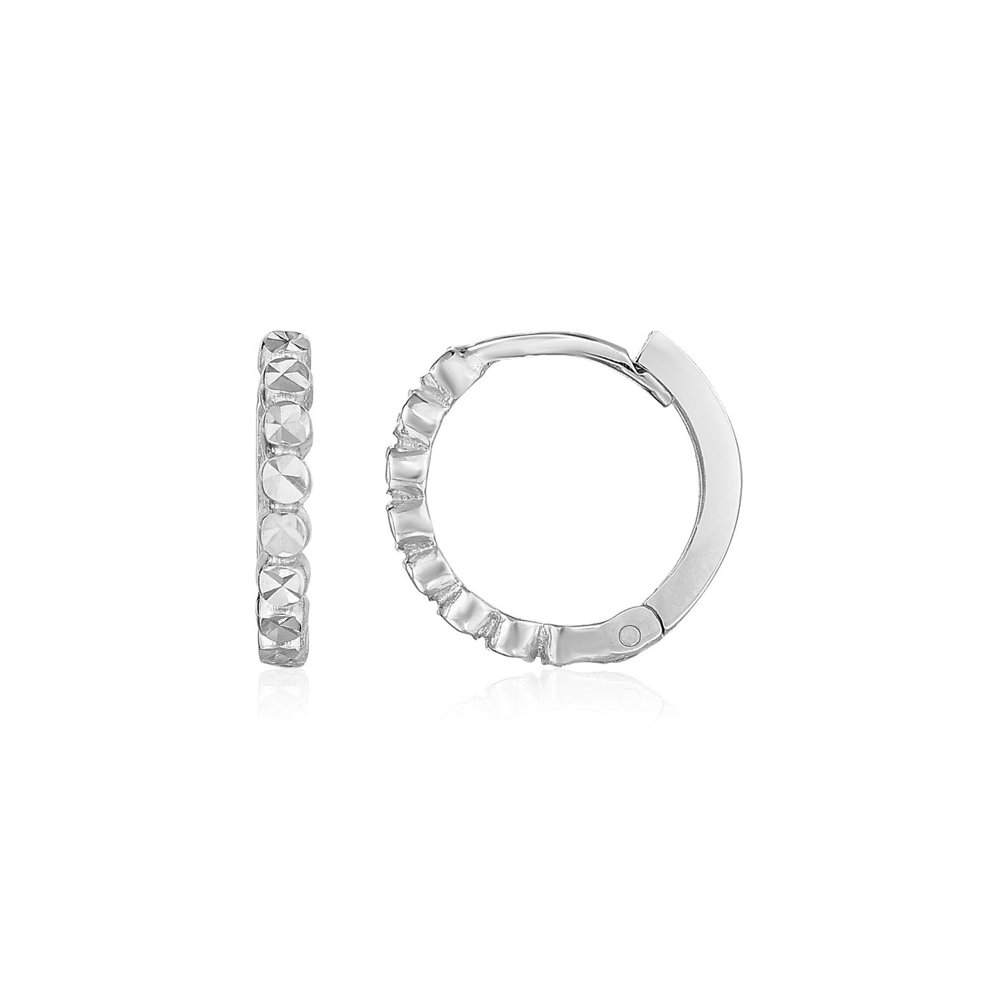 14k White Gold Petite Textured Round Hoop Earrings-Teresa&#39;s Fashionista LLC