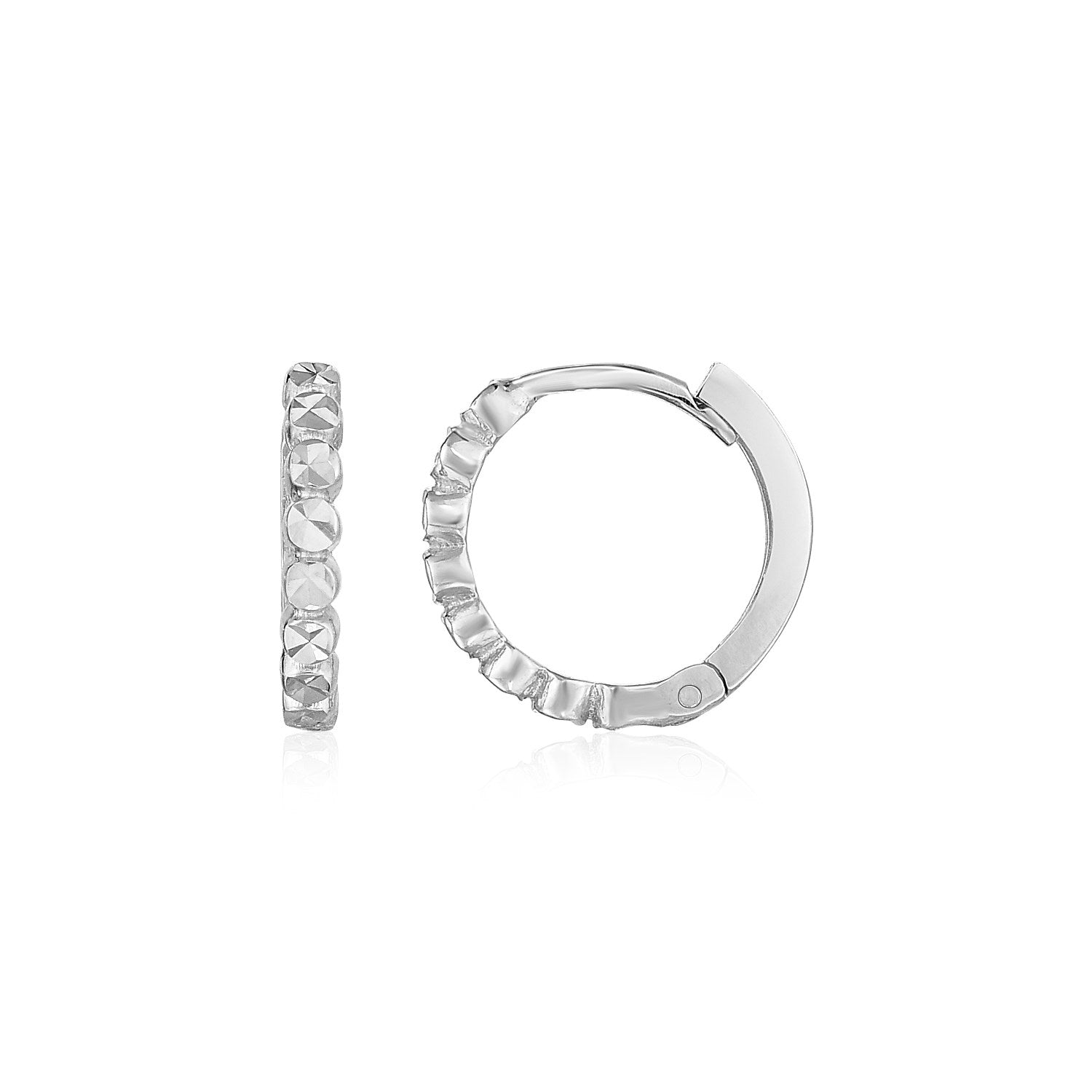 14k White Gold Petite Textured Round Hoop Earrings-Teresa&#39;s Fashionista LLC