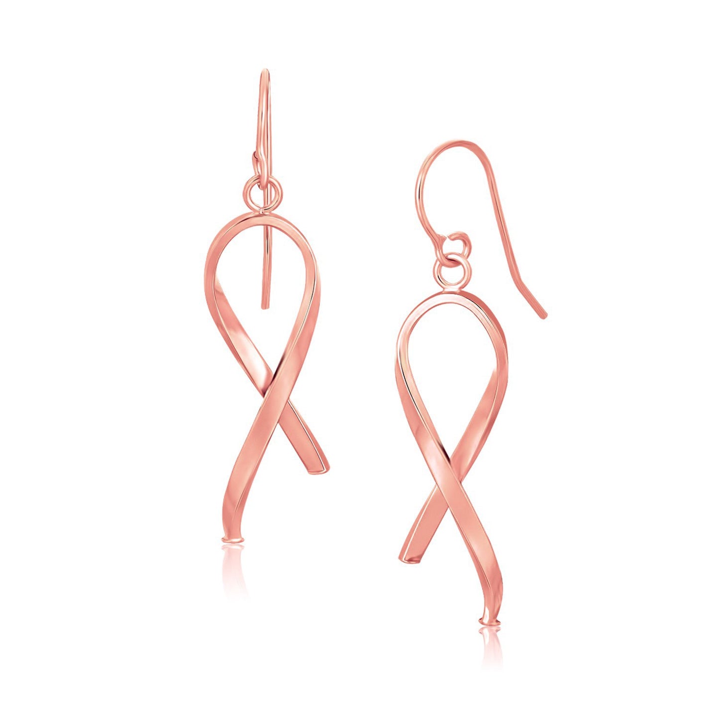 14k Rose Gold Polished Ribbon Style Drop Earrings-Teresa&#39;s Fashionista LLC