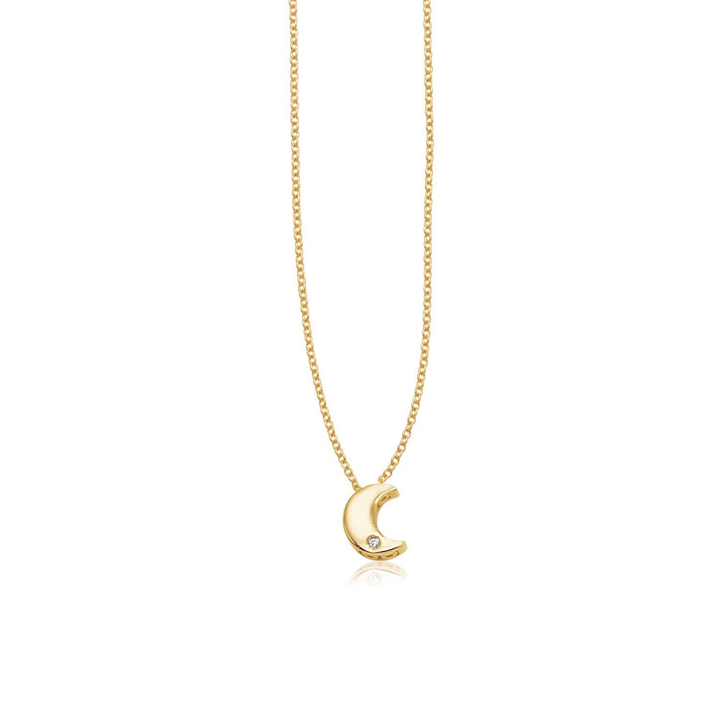 14k Yellow Gold Polished Moon Necklace with Diamond-Teresa&#39;s Fashionista LLC