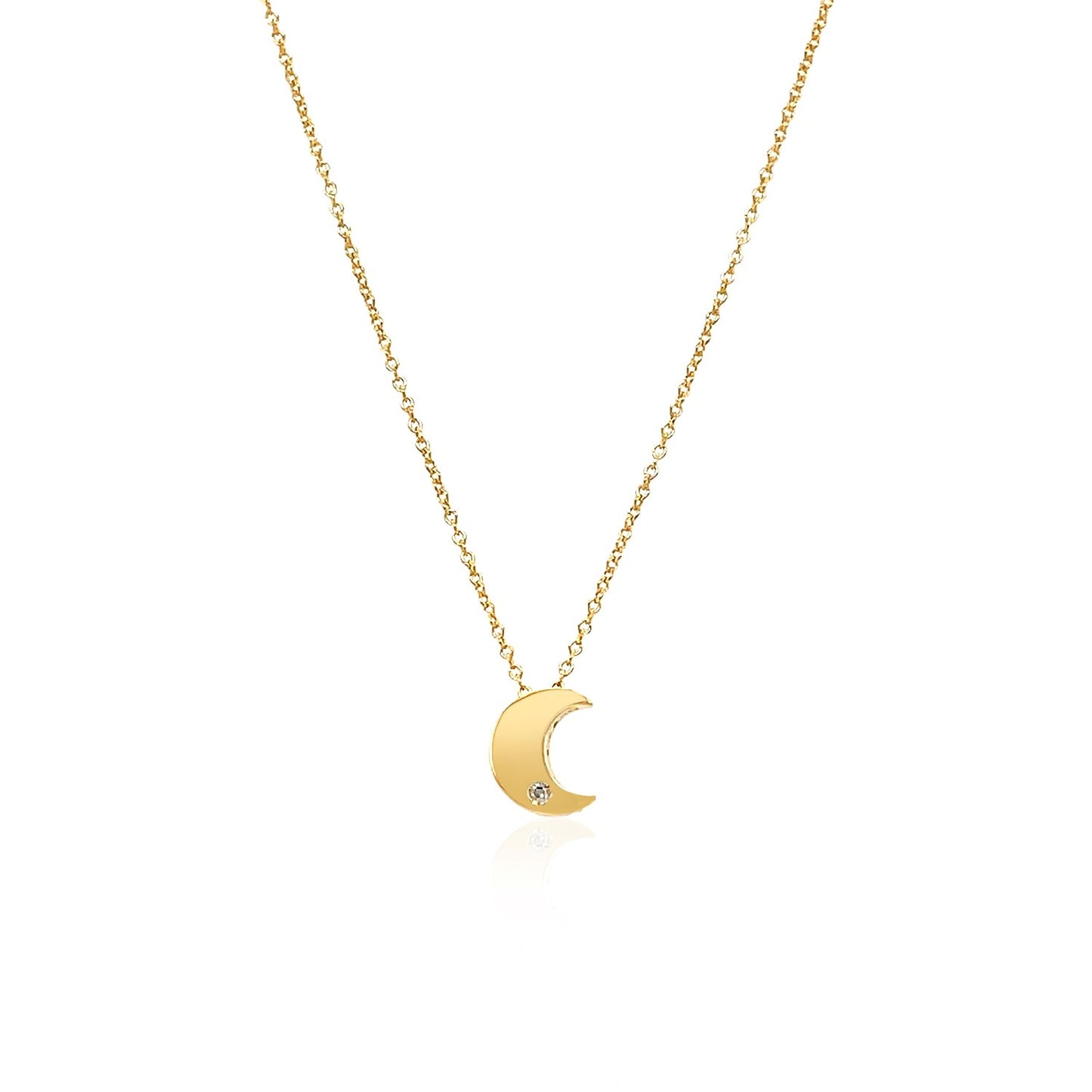 14k Yellow Gold Polished Moon Necklace with Diamond-Teresa&#39;s Fashionista LLC