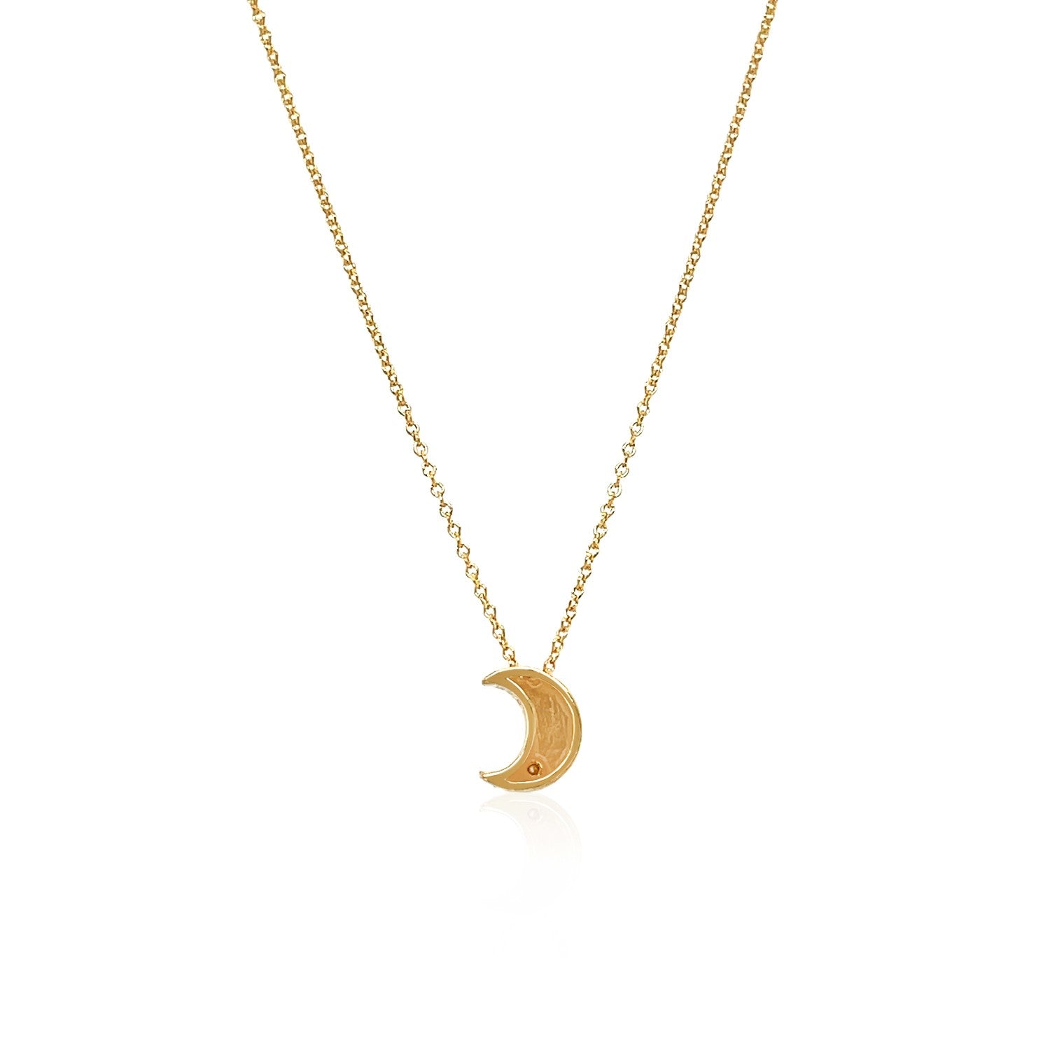 14k Yellow Gold Polished Moon Necklace with Diamond-Teresa&#39;s Fashionista LLC