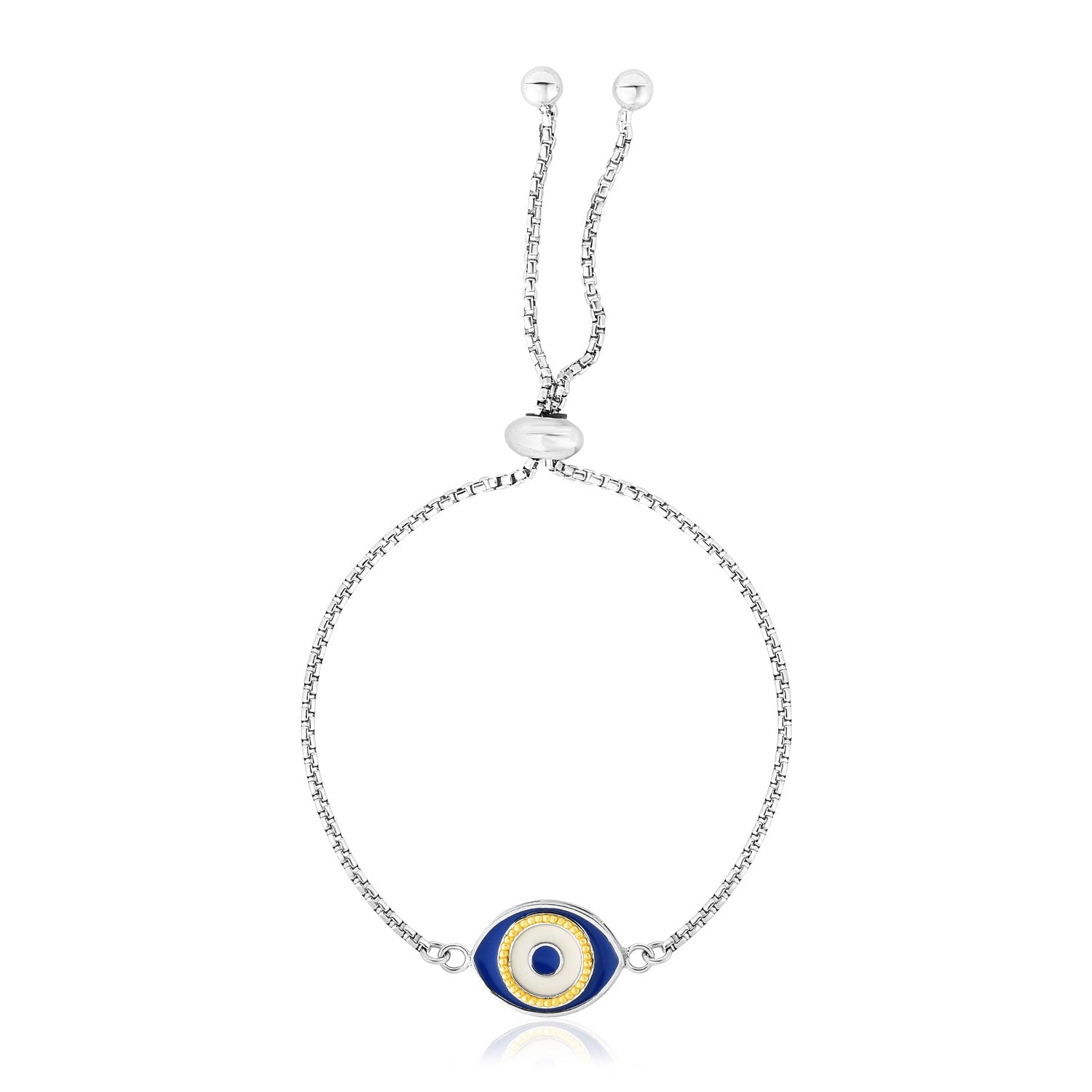 Sterling Silver Adjustable Two Toned Enameled Evil Eye Friendship Bracelet-Teresa&#39;s Fashionista LLC