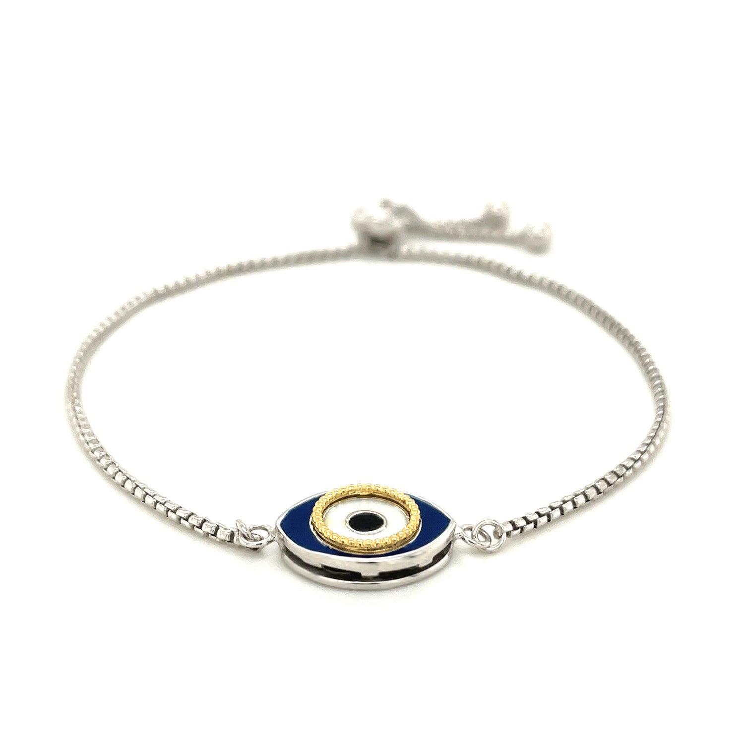 Sterling Silver Adjustable Two Toned Enameled Evil Eye Friendship Bracelet-Teresa&#39;s Fashionista LLC