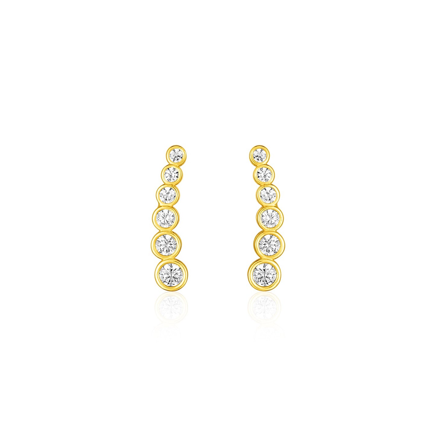 14k Yellow Gold Graduated Circles Climber Post Earrings with Cubic Zirconias-Teresa&#39;s Fashionista LLC