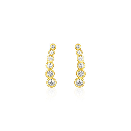 14k Yellow Gold Graduated Circles Climber Post Earrings with Cubic Zirconias-Teresa&#39;s Fashionista LLC