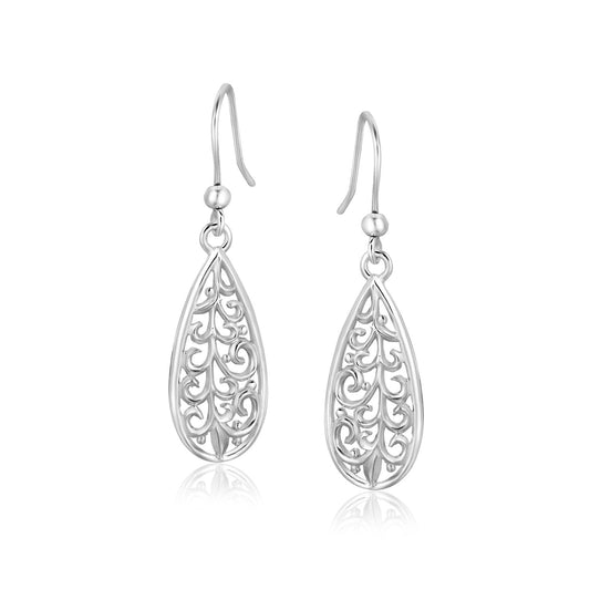 Sterling Silver Teardrop Filigree Style Drop Earrings-Teresa&#39;s Fashionista LLC