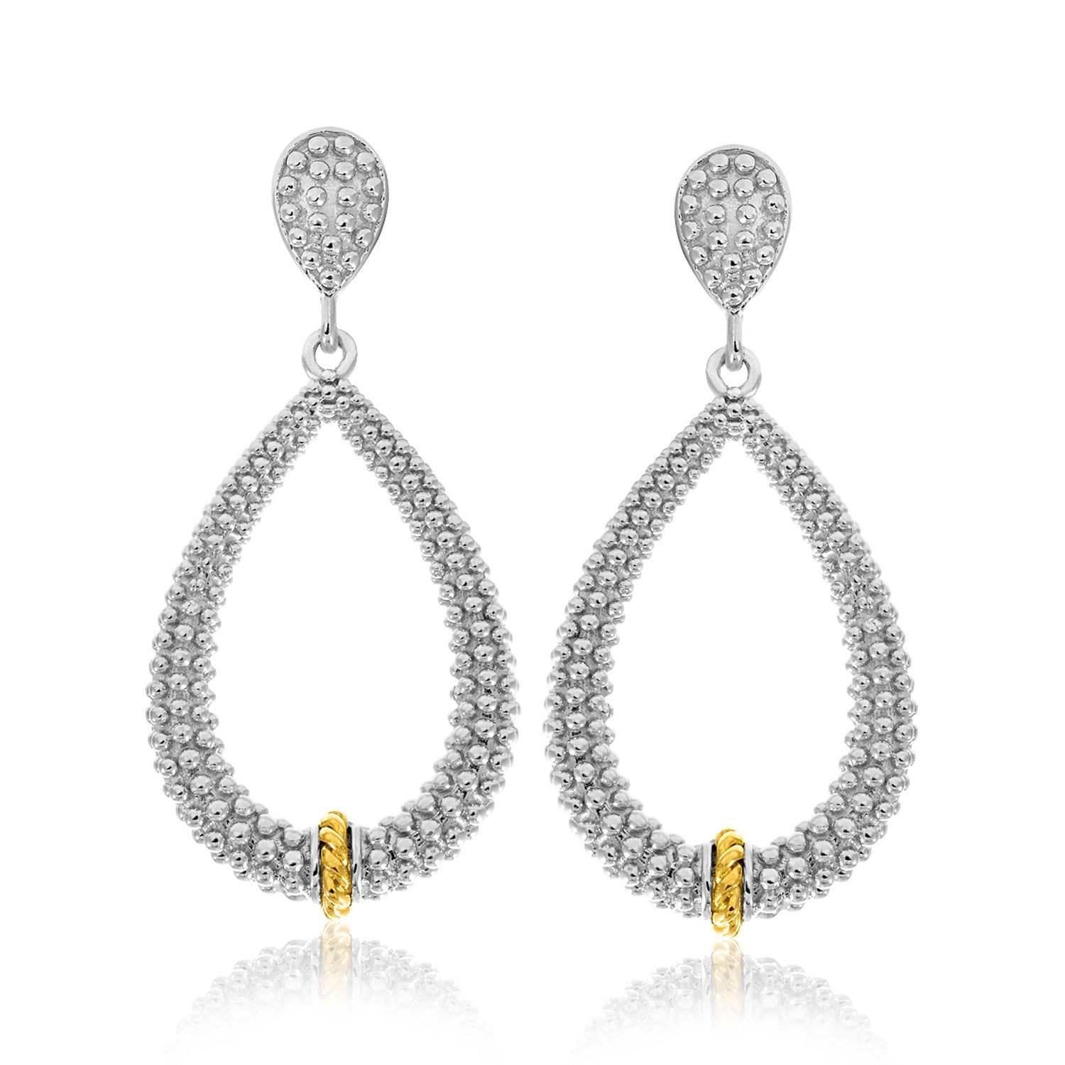 18k Yellow Gold & Sterling Silver Diamond Accented Graduated Popcorn Earrings-Teresa&#39;s Fashionista LLC