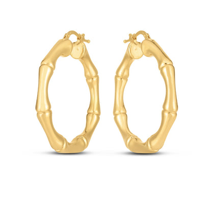 14k Yellow Gold Large Bamboo Hoops (35mm)-Teresa&#39;s Fashionista LLC