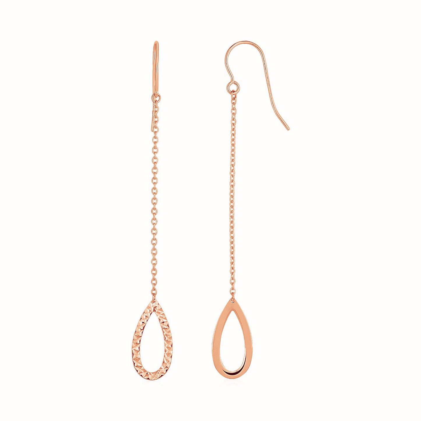 Textured Pear Shaped Long Drop Earrings in 14k Rose Gold-Teresa&#39;s Fashionista LLC