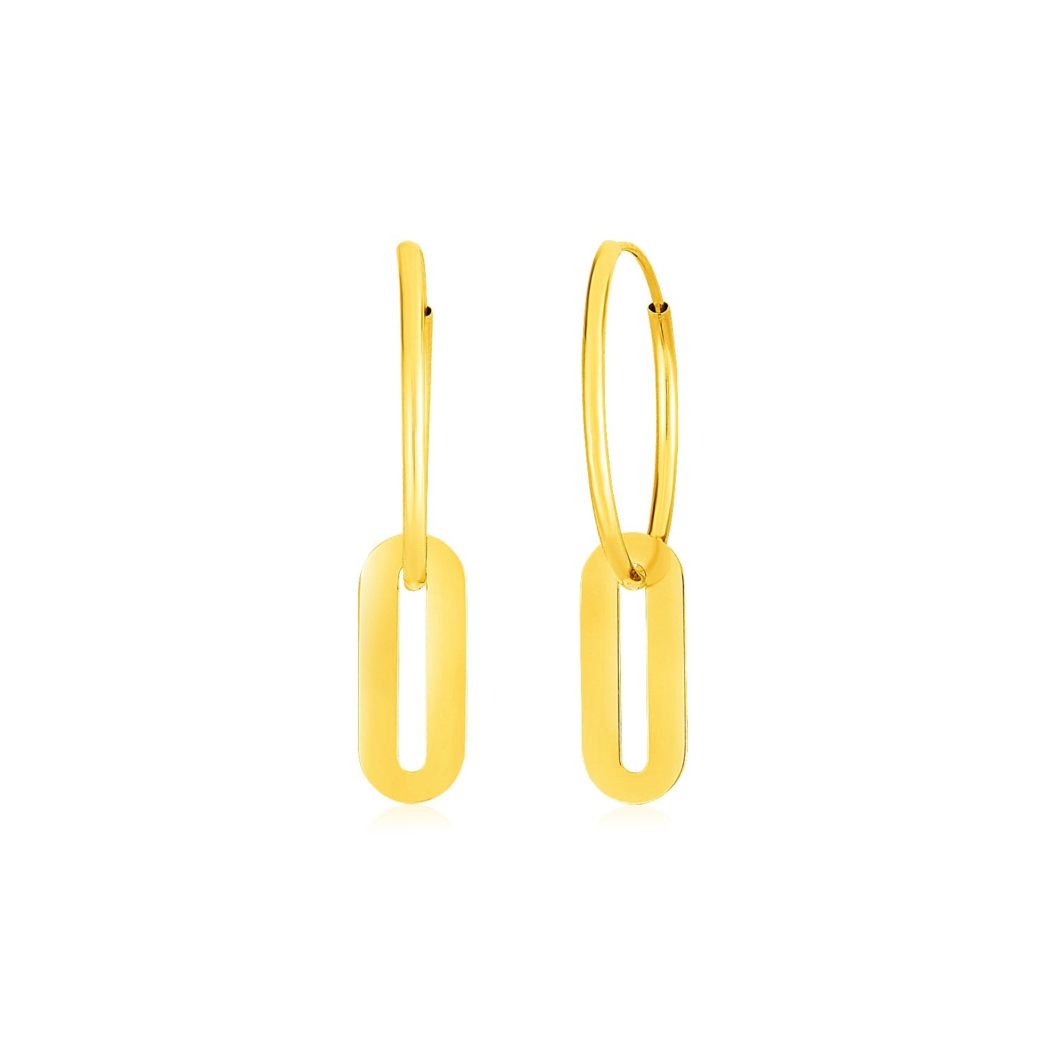 14k Yellow Gold Huggie Style Hoop Earrings with Paperclip Link Drops-Teresa&#39;s Fashionista LLC