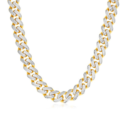 14k Two Tone Gold Miami Cuban Chain Necklace with White Pave-Teresa&#39;s Fashionista LLC