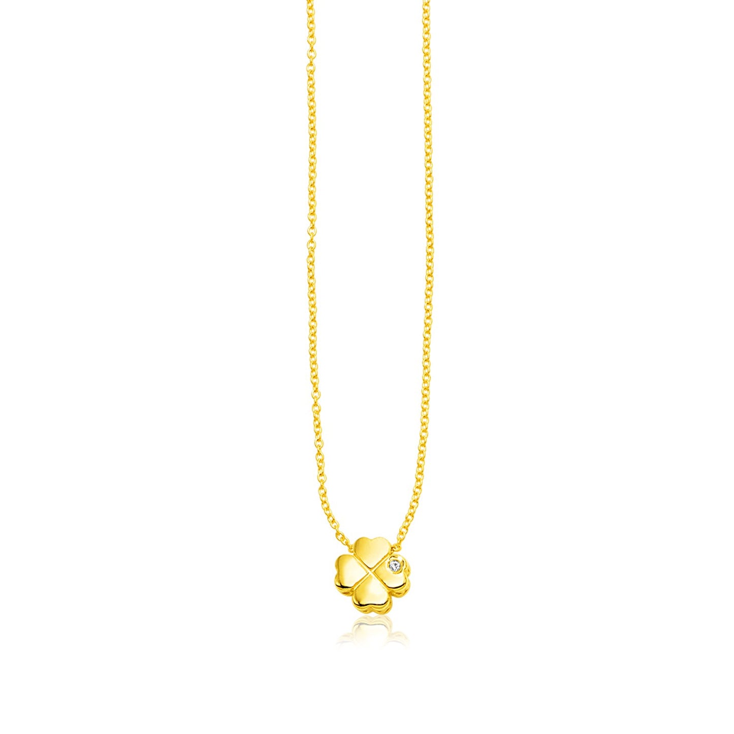 14k Yellow Gold Polished Four Leaf Clover Necklace with Diamond-Teresa&#39;s Fashionista LLC