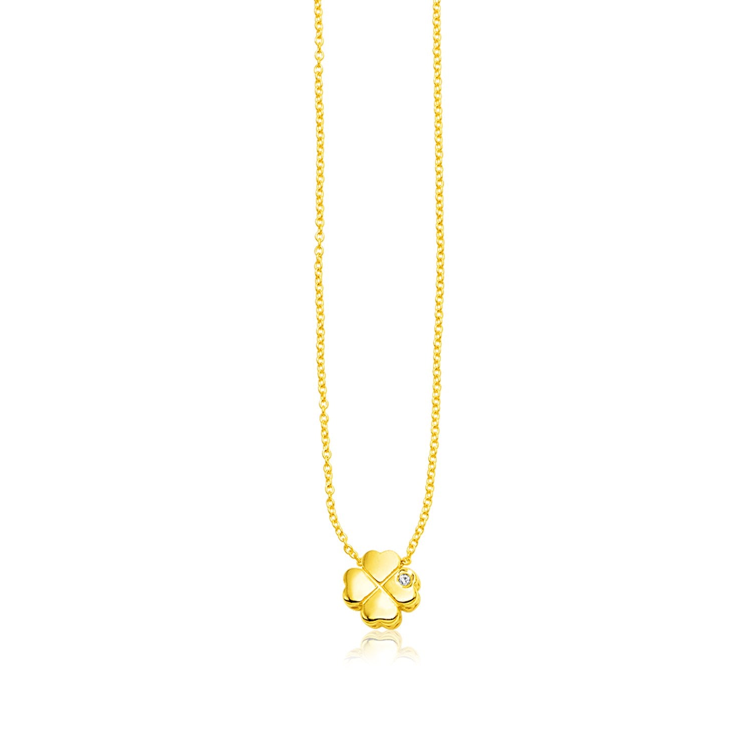 14k Yellow Gold Polished Four Leaf Clover Necklace with Diamond-Teresa&#39;s Fashionista LLC