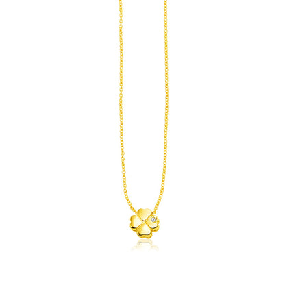 14k Yellow Gold Polished Four Leaf Clover Necklace with Diamond-Teresa&#39;s Fashionista LLC