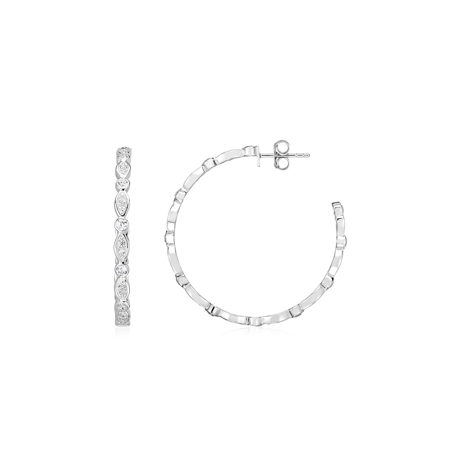 Sterling Silver Hoop Earrings with Round and Marquise Cubic Zirconias-Teresa&#39;s Fashionista LLC