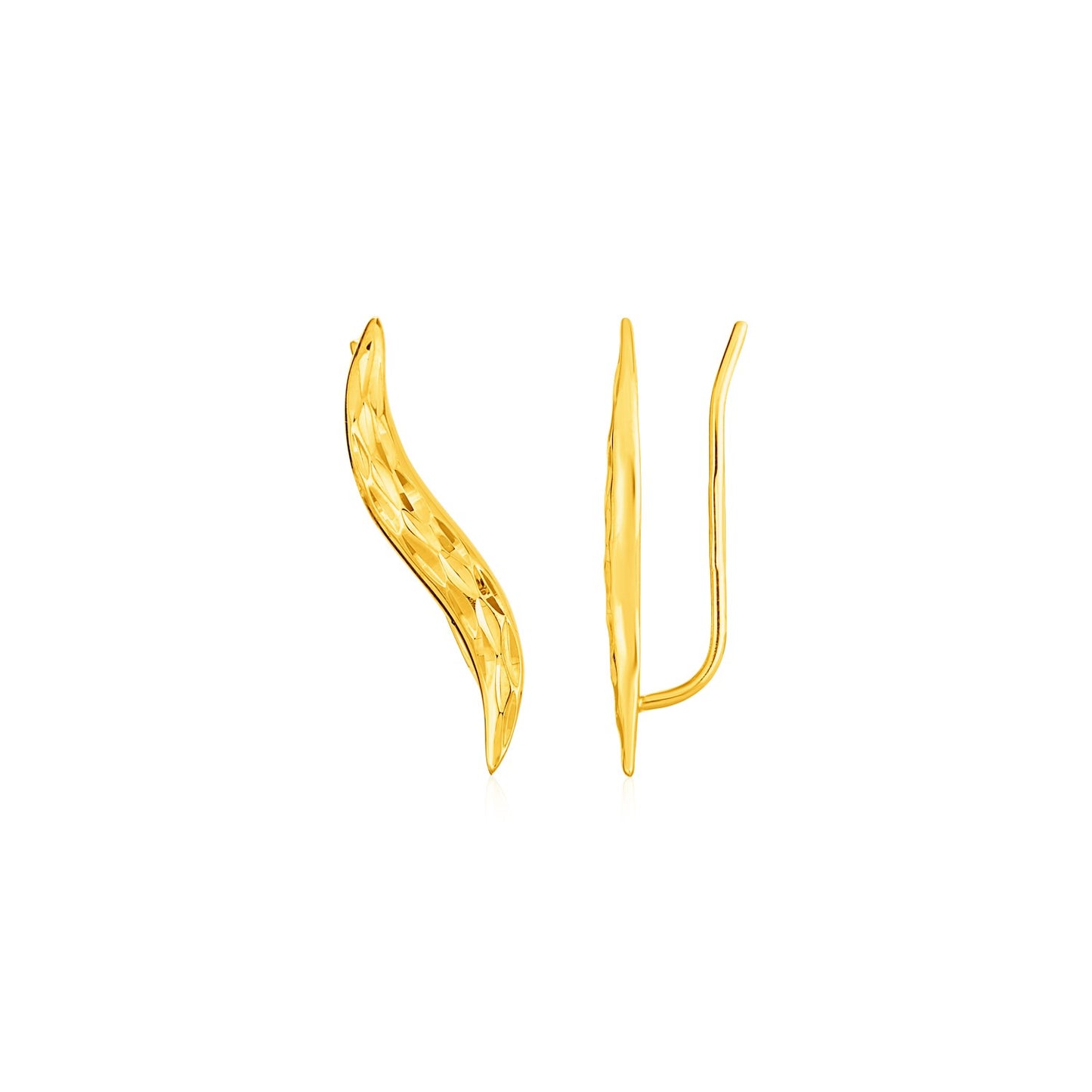 Textured Leaf Climber Earrings in 14k Yellow Gold-Teresa&#39;s Fashionista LLC