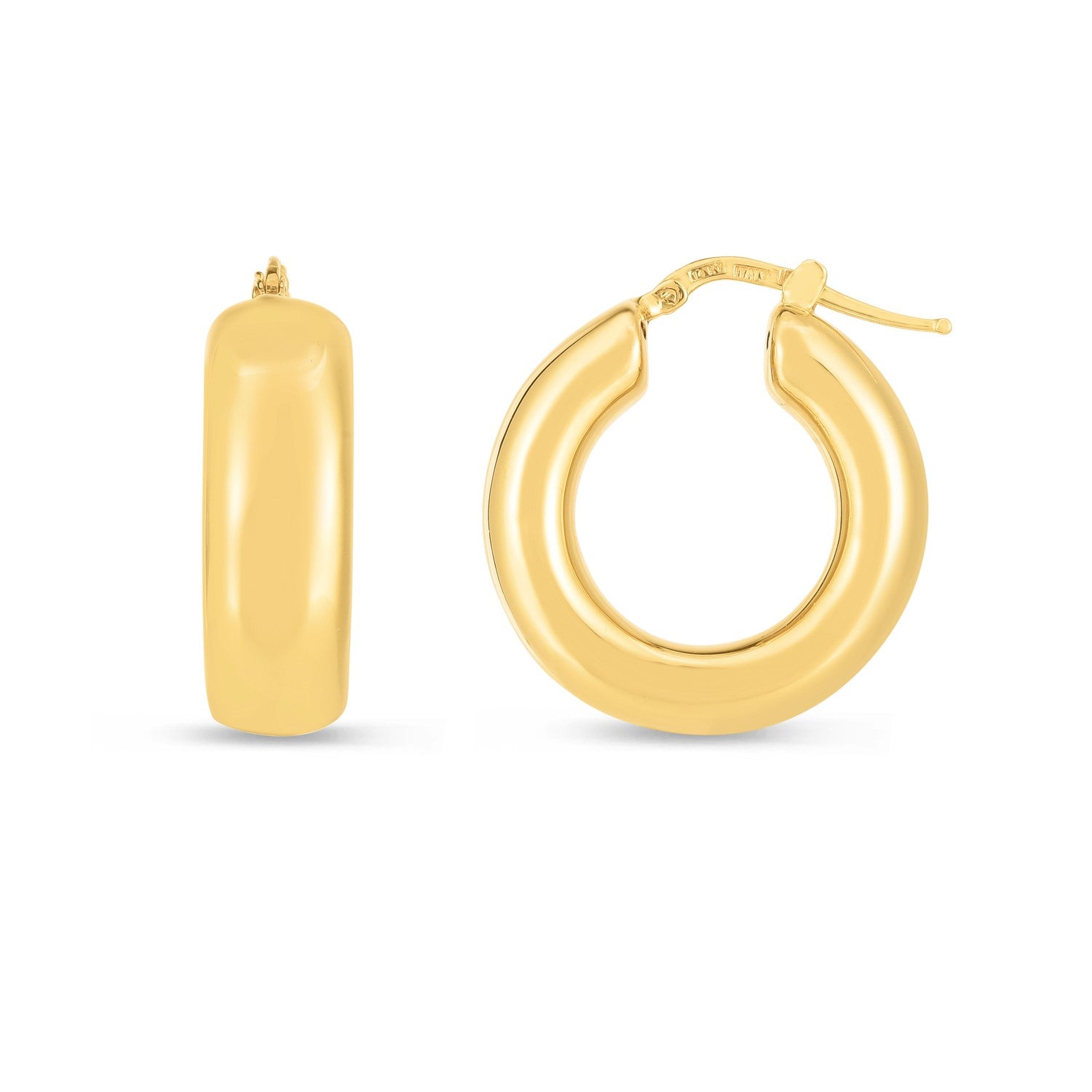 14k Yellow Gold Medium Puffy Hoops-Teresa&#39;s Fashionista LLC