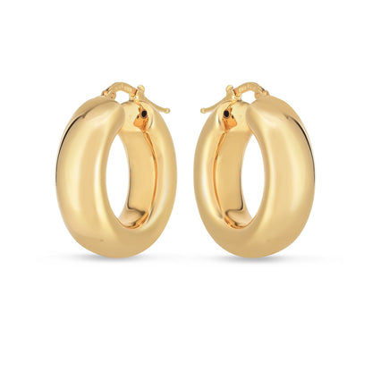 14k Yellow Gold Medium Puffy Hoops-Teresa&#39;s Fashionista LLC